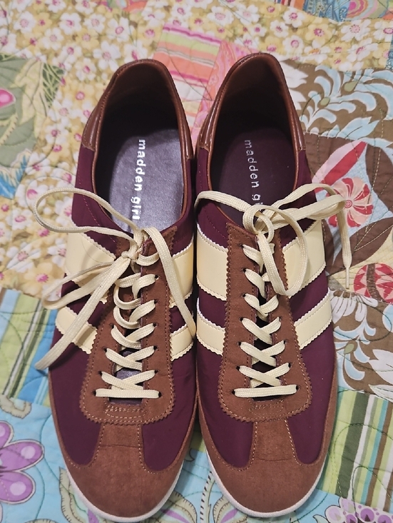 Madden Girl Shoes - Madden Girl Maroon, Cream & Brown Retro Lace-Up Sneakers